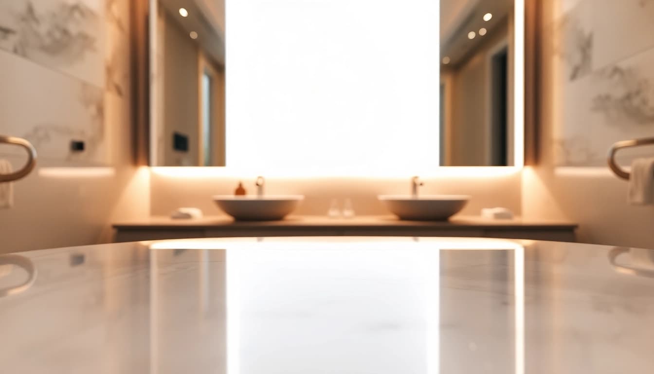 Admire the elegant led mirror enhancing a stylish bathroom's aesthetic with contemporary design.