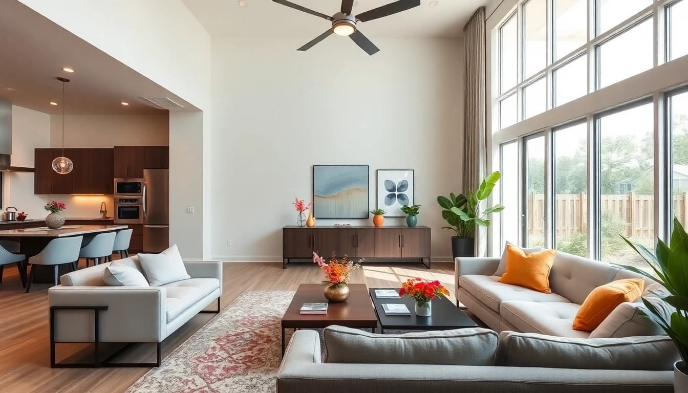 Austin residential remodeling contractor elegantly transforms a cozy living space with modern decor.
