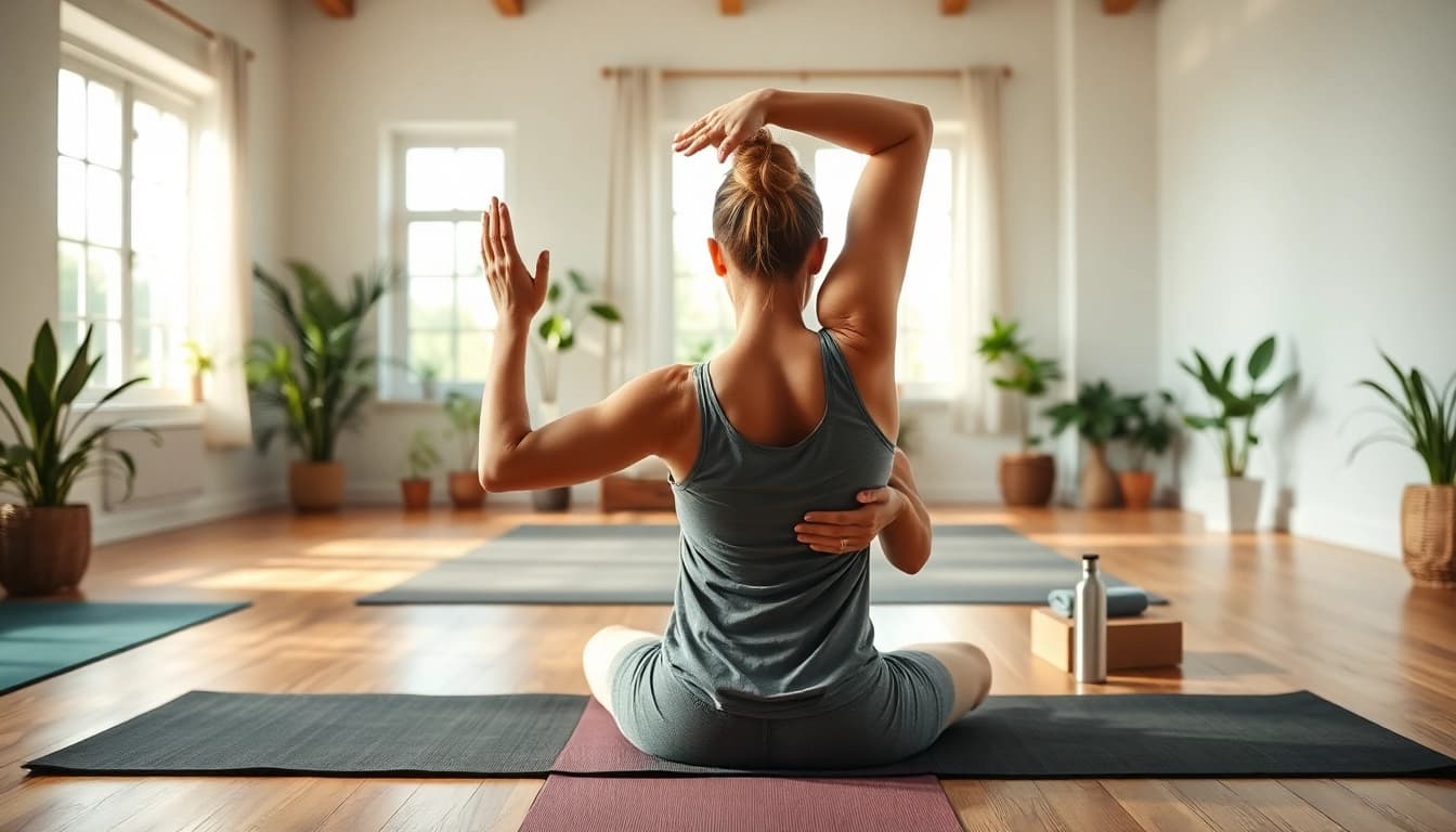 Learn how to relieve back pain naturally through yoga poses in a calming studio.