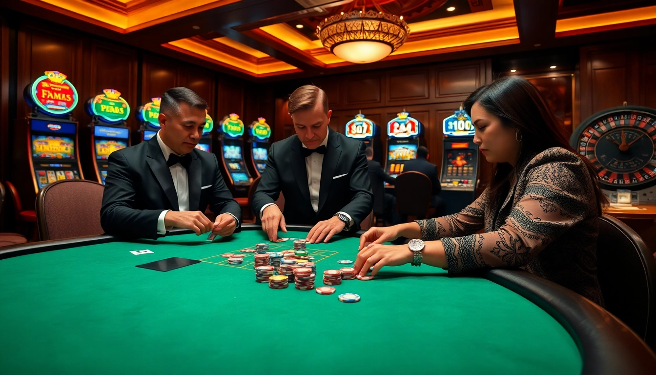 Players engaging in a thrilling blackjack game at a casino, showcasing tg88 gaming excitement.