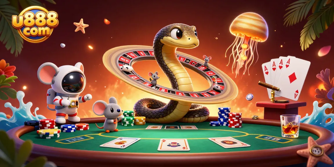 Engage with u888 com in a vibrant 3D casino scene featuring fun characters and dynamic betting action.