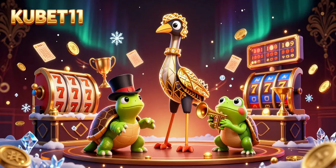 KUBET11 provides an exciting environment with vibrant characters in a 3D casino scene featuring slots and gambling elements.
