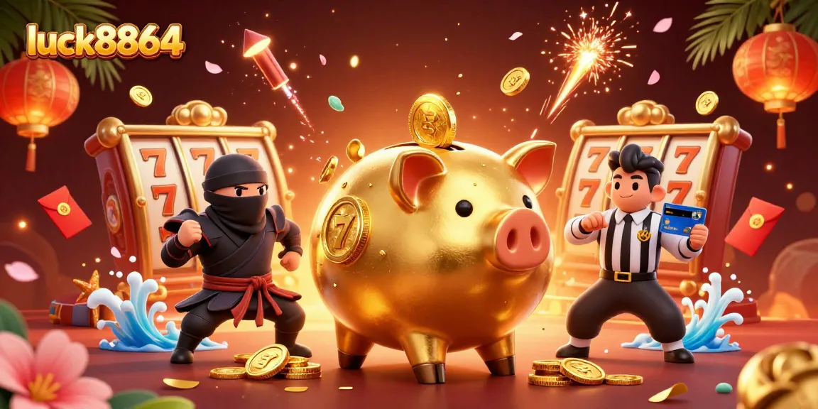 Engage with luck8864's thrilling slots scene featuring animated characters and vibrant casino elements.
