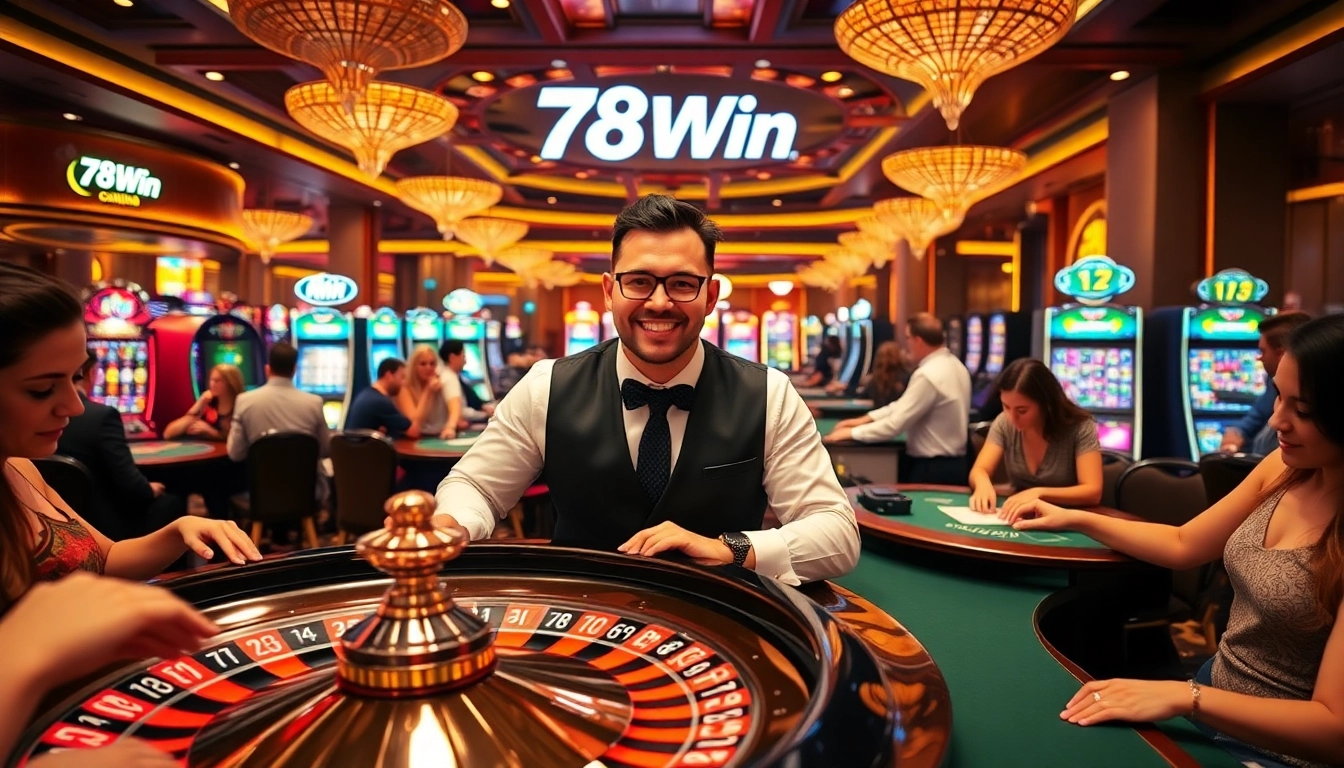 Experience thrilling gameplay at 78Win with players enjoying roulette and poker tables.
