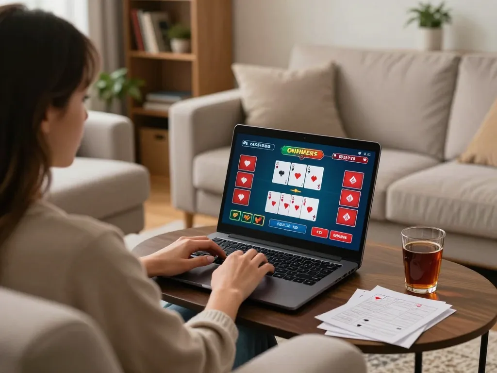 Socolive user engaged in an online poker game in a cozy home setting, showcasing strategic gameplay.