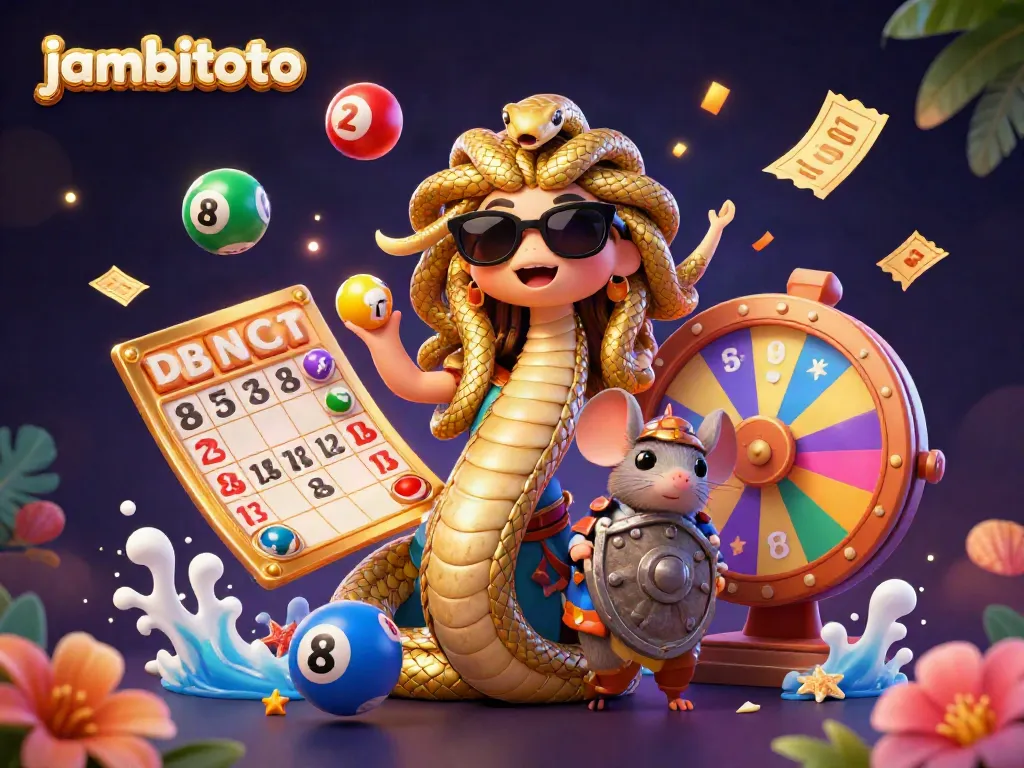 Experience the thrill of playing lotteries at jambitoto with a vibrant 3D scene showcasing lottery elements and characters.