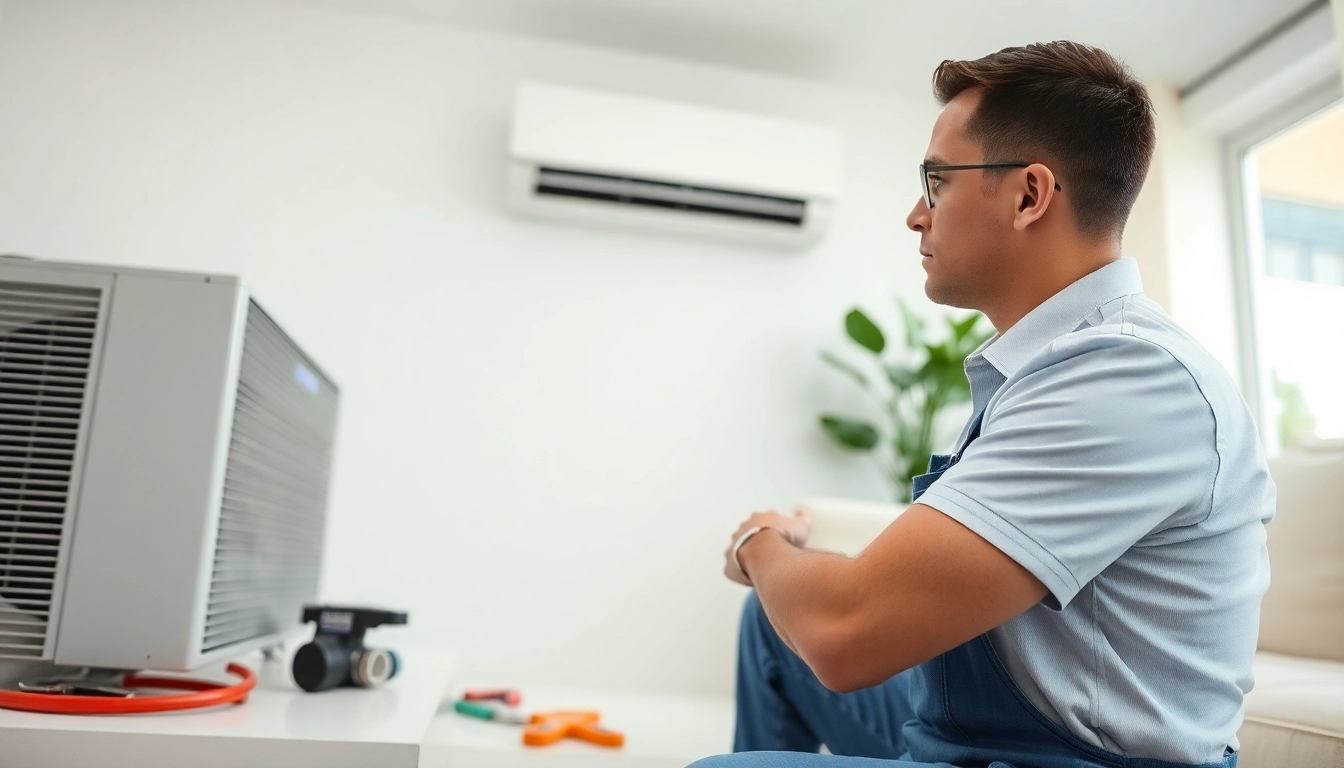 Specialist performing Air Conditioning Repair Tampa, showcasing tools and fresh home environment.