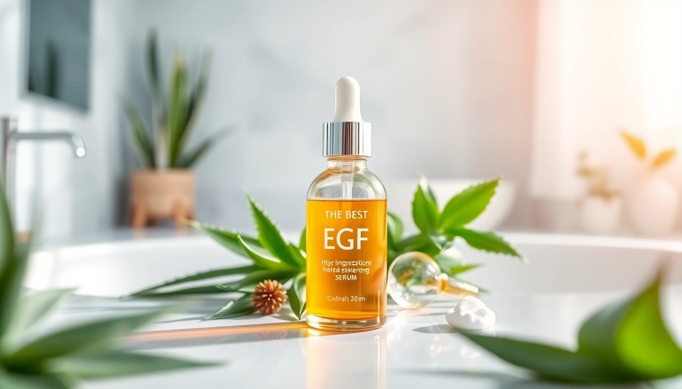 See the best EGF serum surrounded by natural ingredients for rejuvenating skincare.
