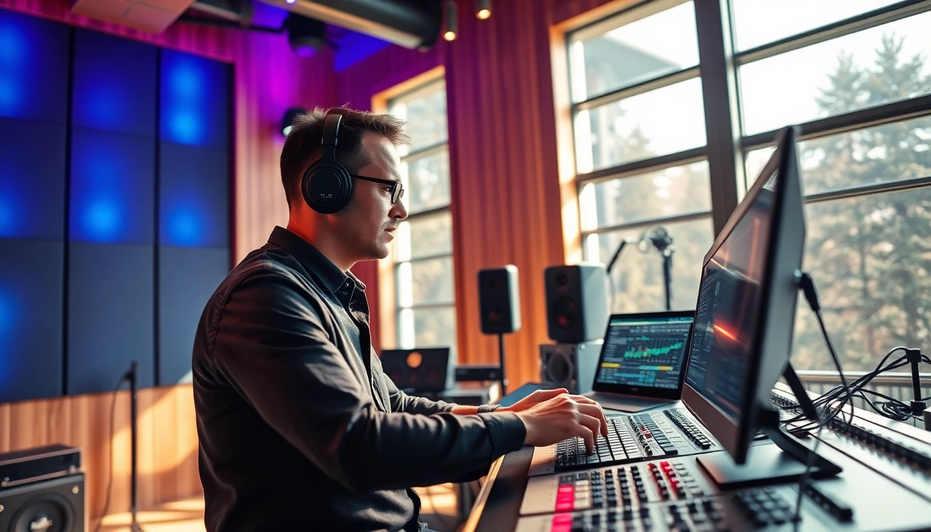 Engaged professional in online mastering studio enhancing music quality through advanced techniques.