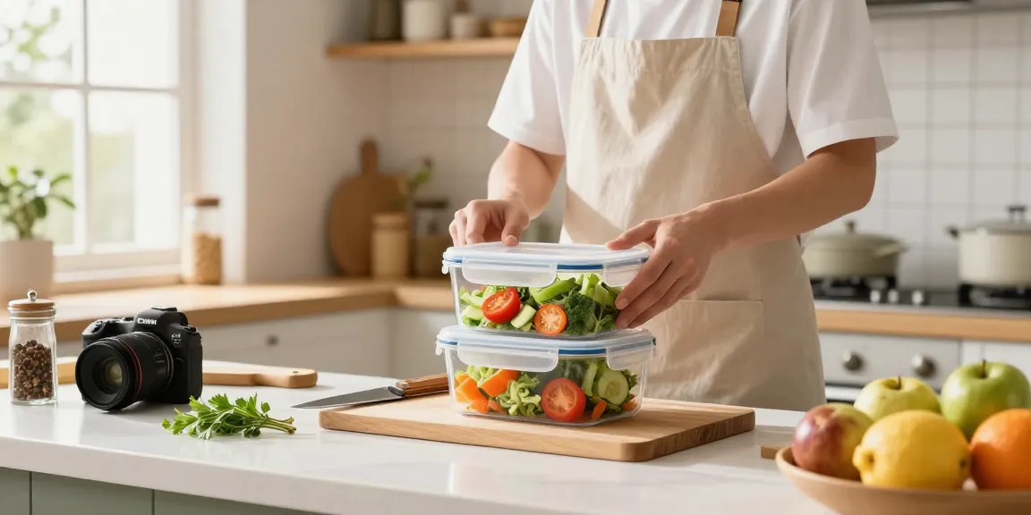 Airtight food storage containers neatly organized in a bright kitchen, enhancing meal prep efficiency.