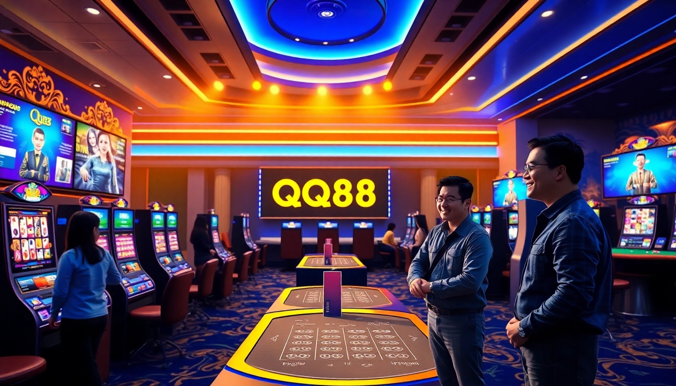 Experience the excitement of QQ88's online casino environment with vibrant games and welcoming support.