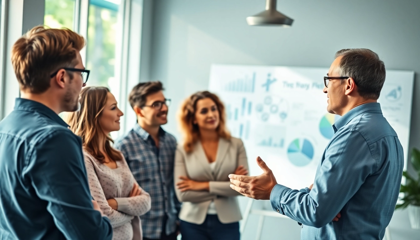 Business coaching near me involves a professional coaching session with engaged entrepreneurs in a modern office.