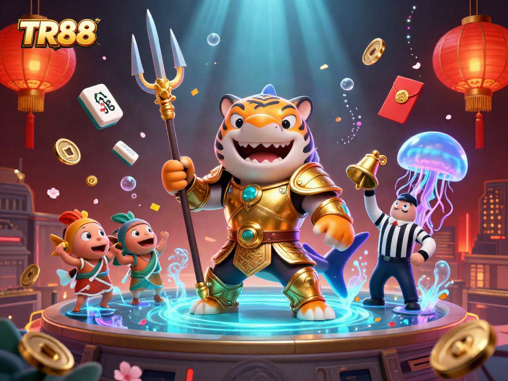 Engage with TR88's exciting underwater casino scene featuring a shark gladiator!