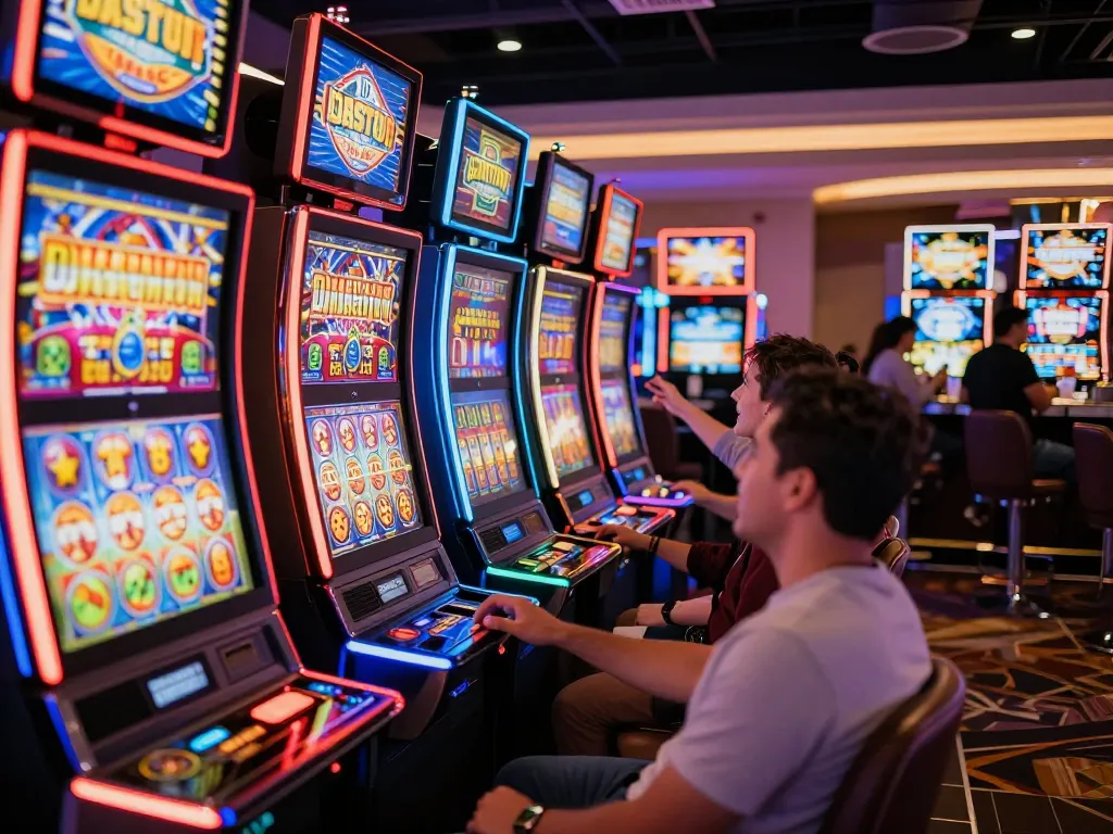 Players enjoying the go8 slot machine experience with vibrant lights and dynamic gameplay.