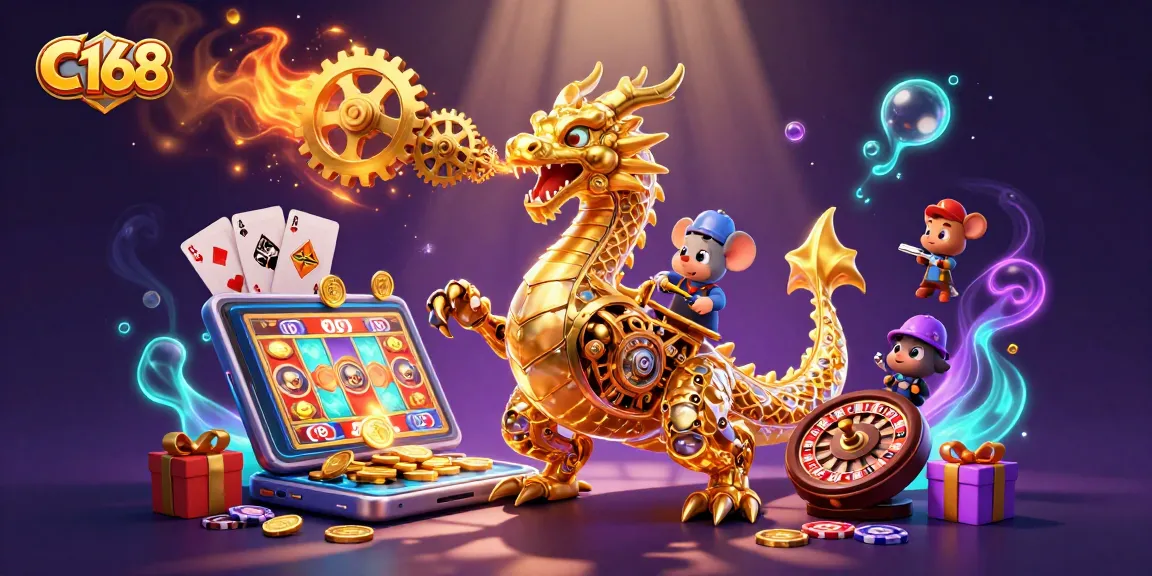 Experience thrilling slots and casino action with C168 in a vibrant 3D illustration.