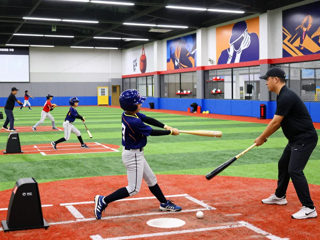 Hitclub athletes training in a modern baseball facility, showcasing energy and advanced equipment.