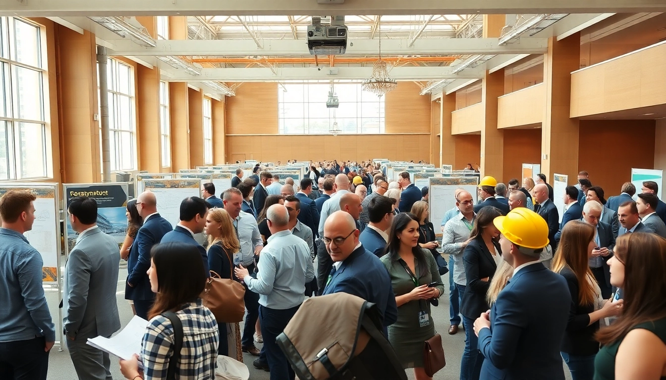 Engaging construction networking events atmosphere with diverse professionals interacting.