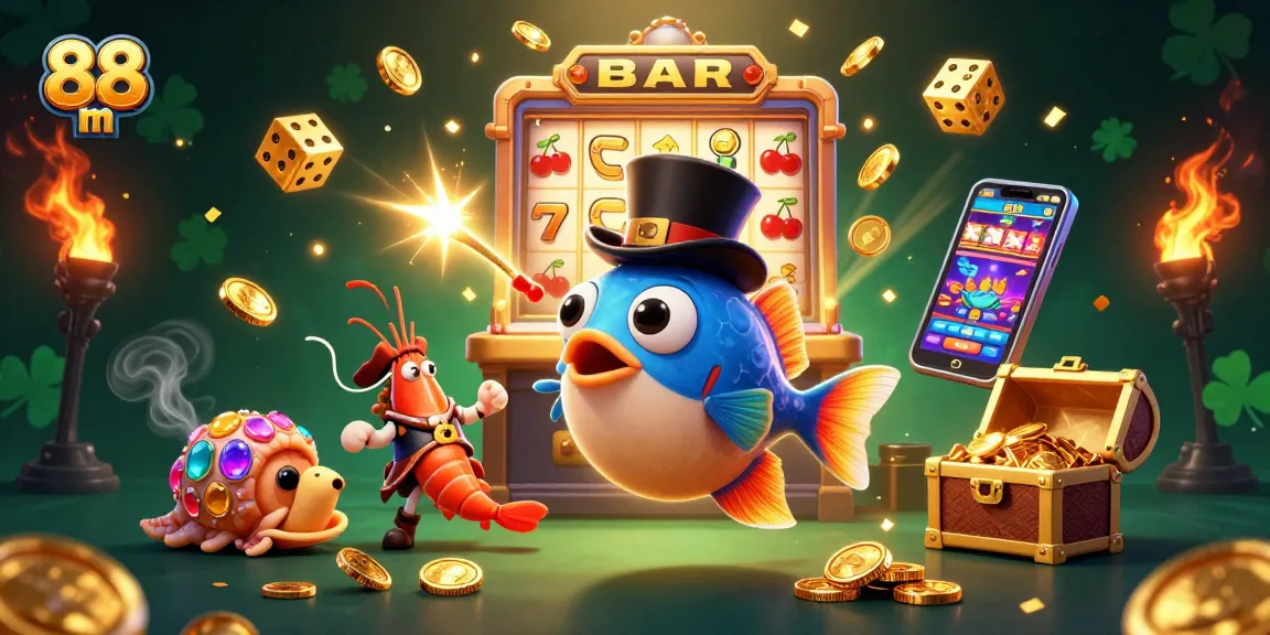 Join the fun at 88 m with vibrant games and golden rewards in this lively casino scene.
