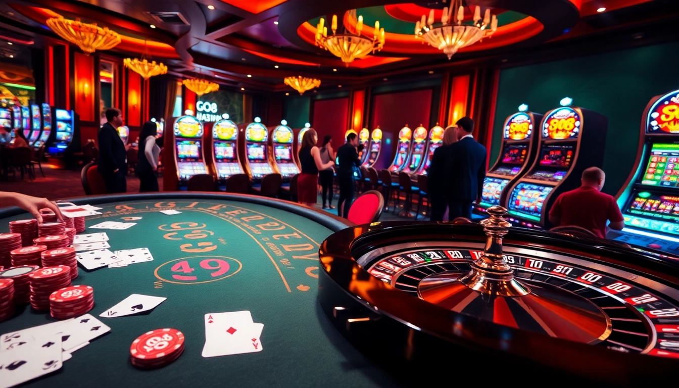 Experience high-stakes gaming at the GO88 casino table, with vibrant poker chips and roulette.