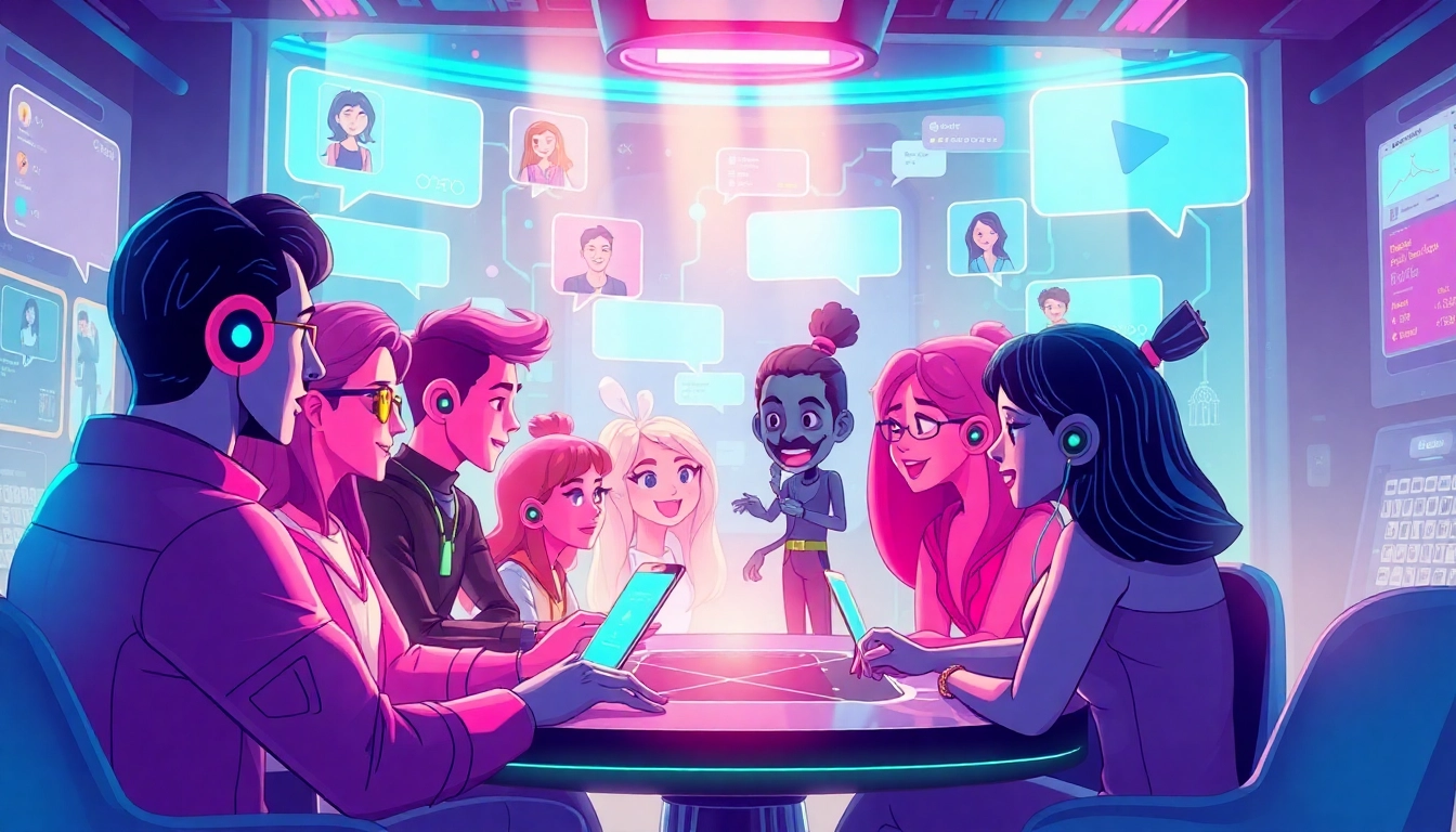 Engaging digital chat scene showcasing diverse avatars with crush on ai theme.