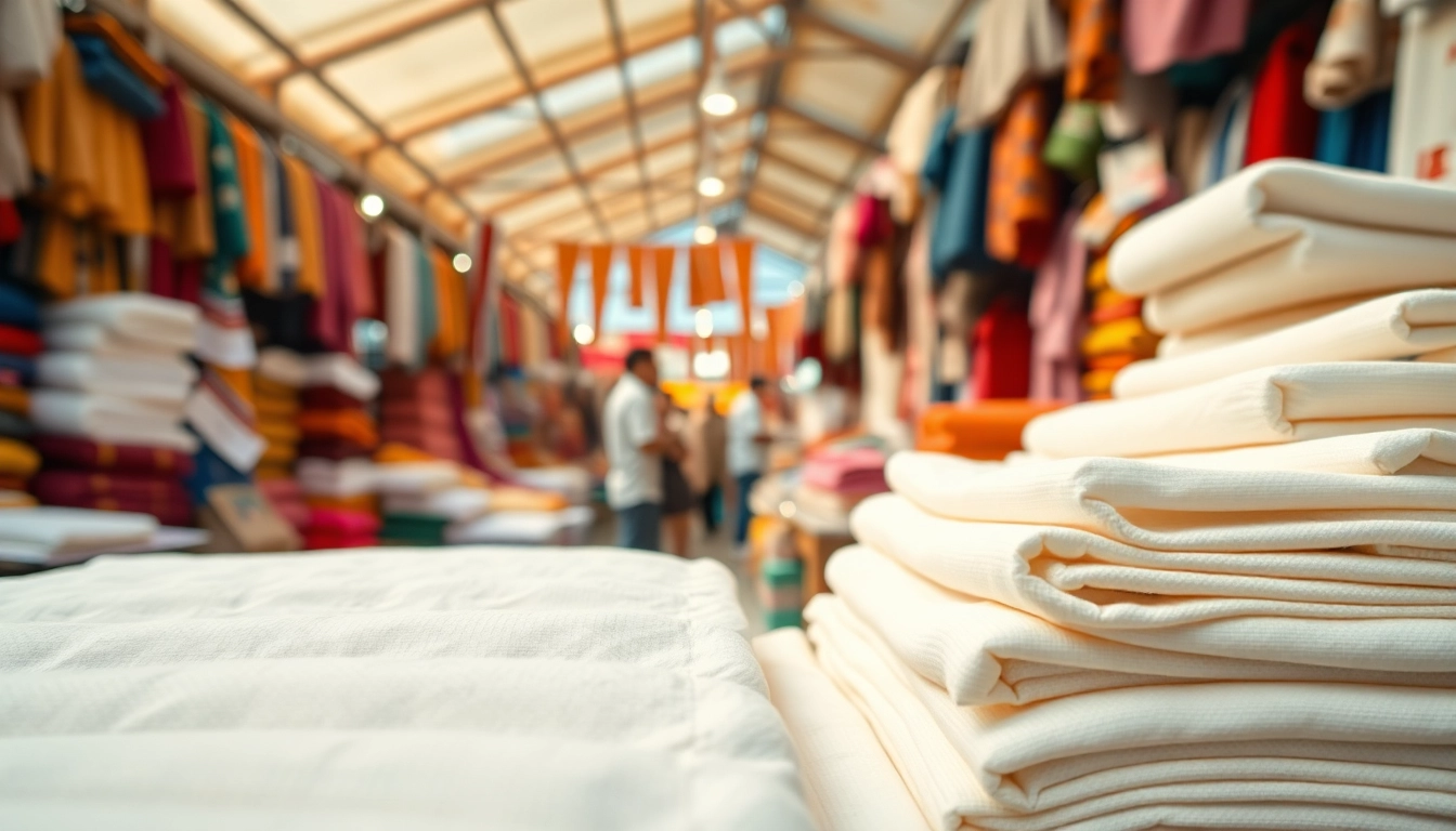 Katoen stof met verschillende kleuren in een levendige marktsetting verkennen.