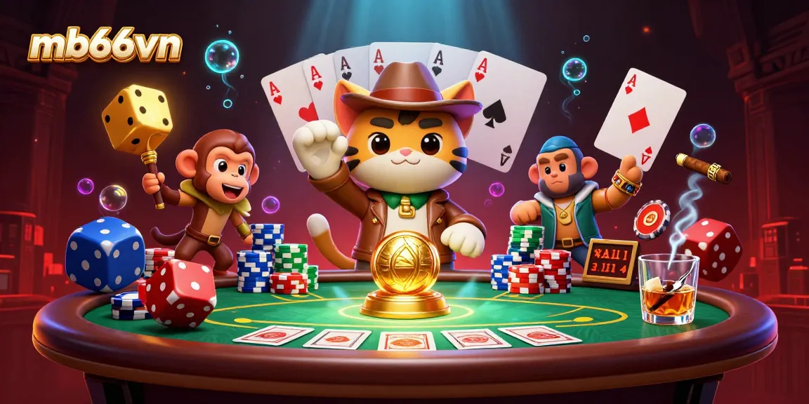 Join the action at mb66vn with a vibrant casino scene featuring epic poker elements and characters.