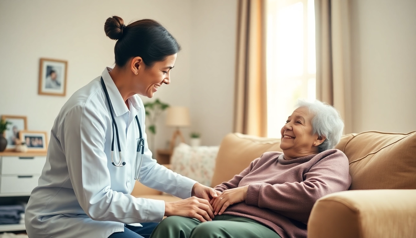 Elderly in home care near me, a caregiver supports an elder in a cozy living space.