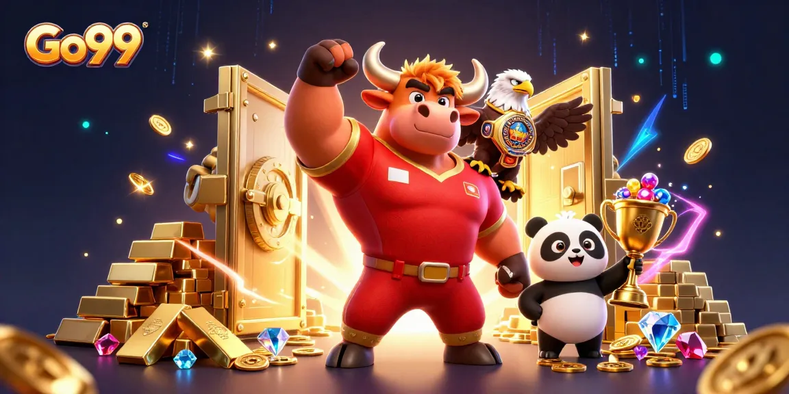 Go99 players celebrate with joyful characters in an intense casino atmosphere, showcasing victory.