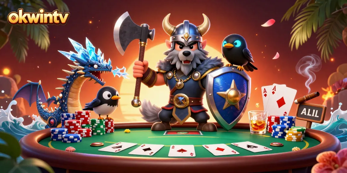 Experience thrilling poker moments with okwintv's vibrant Viking warrior and dynamic game elements.