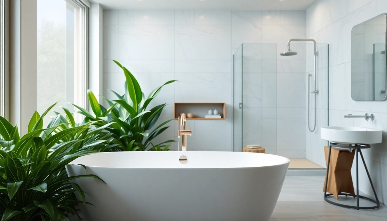 Showcasing a chic bathroom remodelling with elegant fixtures and calming colors.