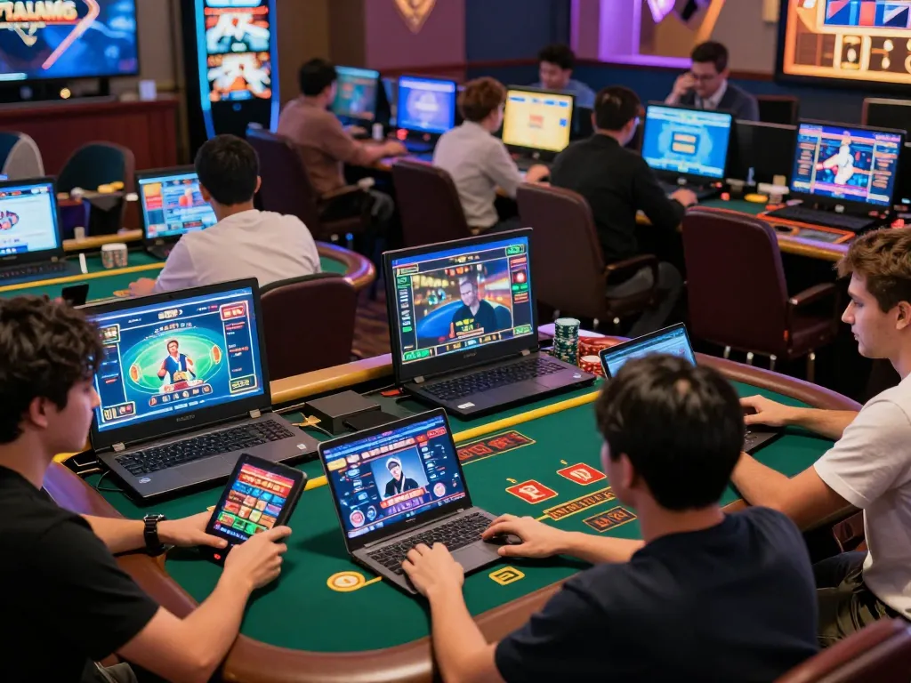 Players enjoying exciting online gambling experiences with 88xeng in a vibrant casino atmosphere.