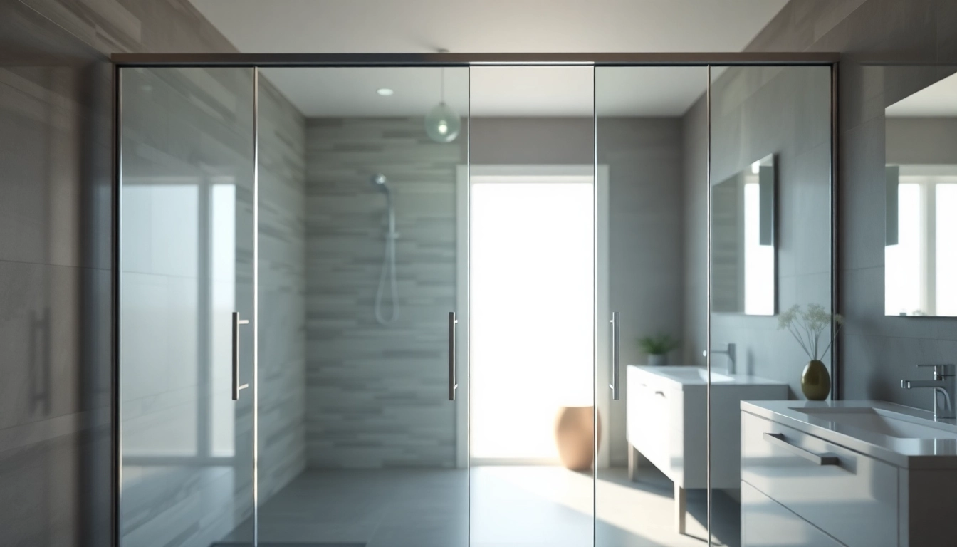 Stylish shower sliding doors featured in a modern bathroom design with natural lighting.