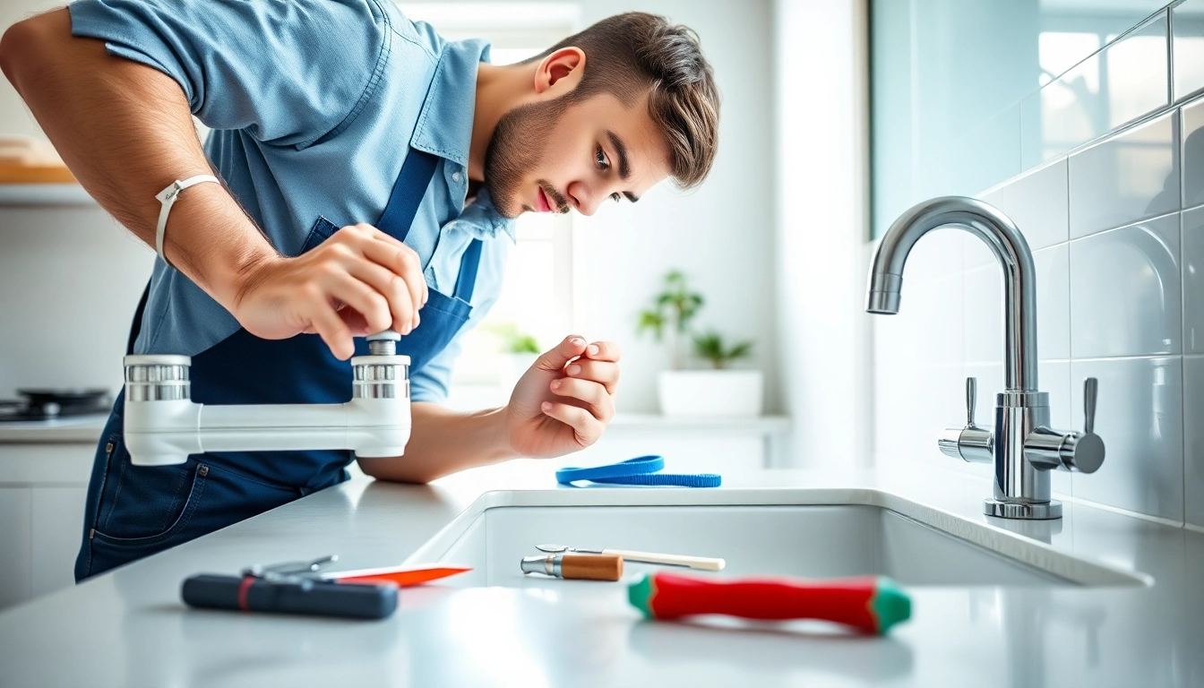 Plumber expertly demonstrating north shore plumbing techniques on a kitchen sink installation.