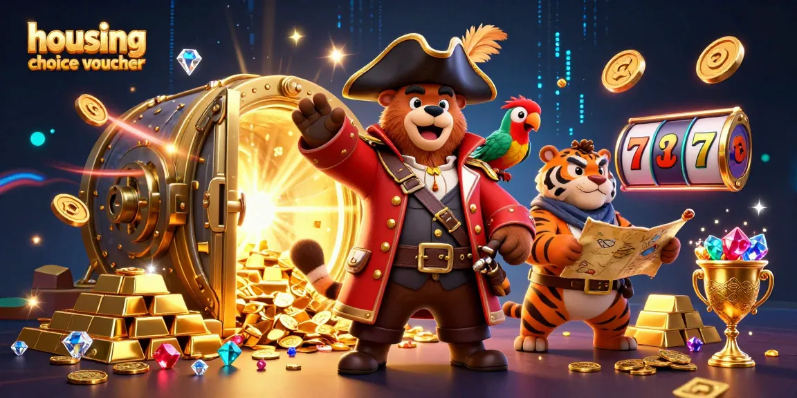 Experience the thrill of the housing choice voucher jackpot with vibrant 3D characters and rich casino elements.