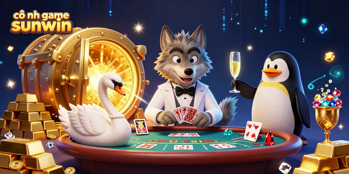 Experience the luxury of cổng game sunwin with a lively baccarat scene featuring dynamic characters and opulent treasures.