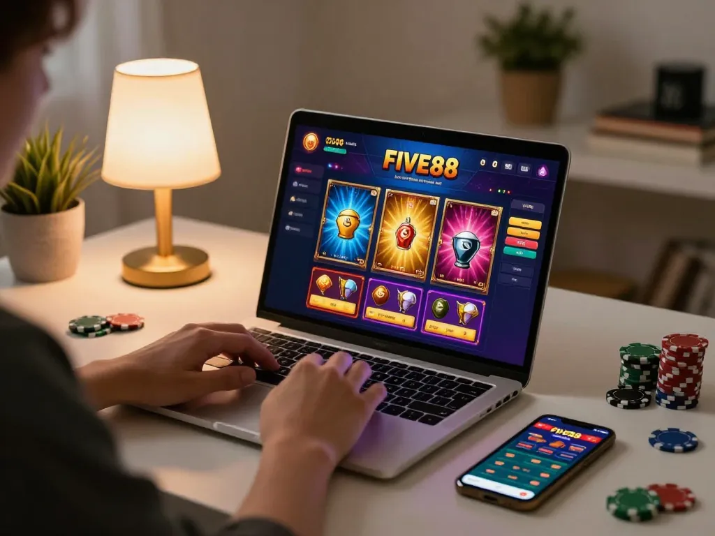 Experience five88 online gaming thrills from a cozy setup with engaging gameplay on laptop