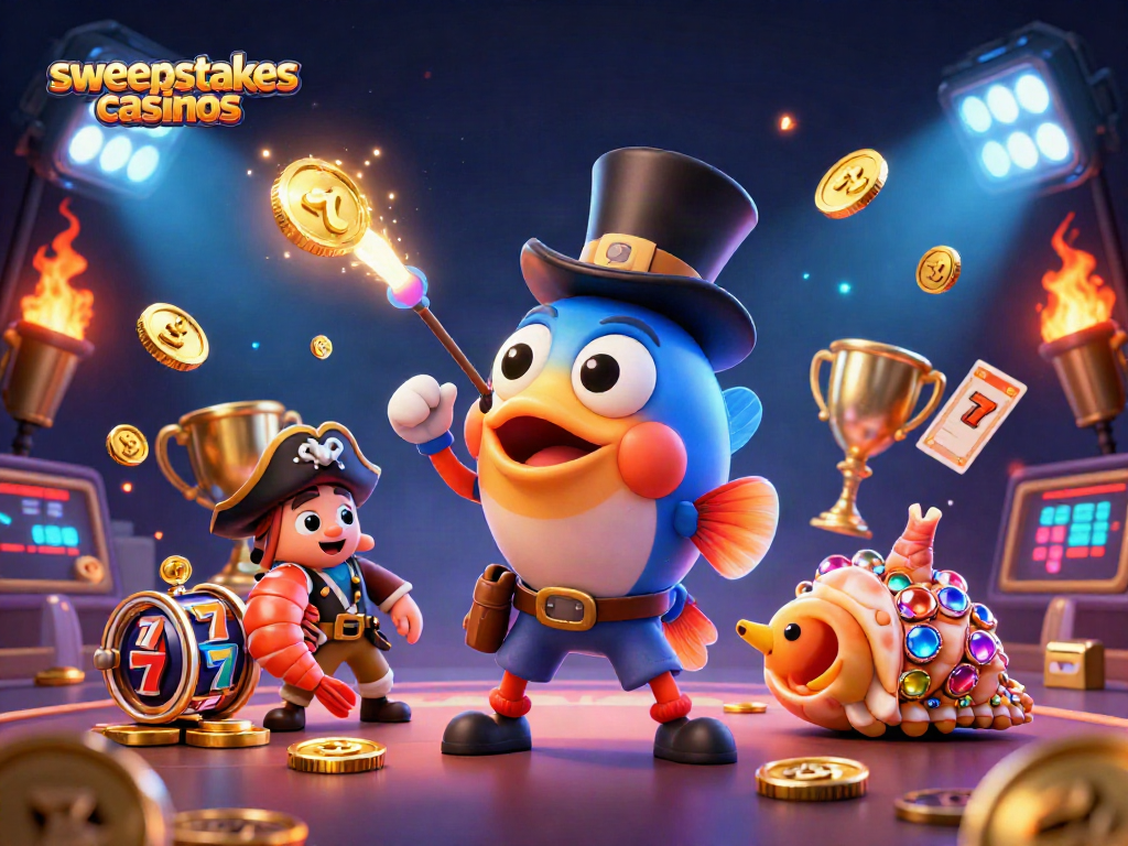 Experience thrilling sweepstakes casinos action with a 3D anglerfish, shrimp, and gem snail!