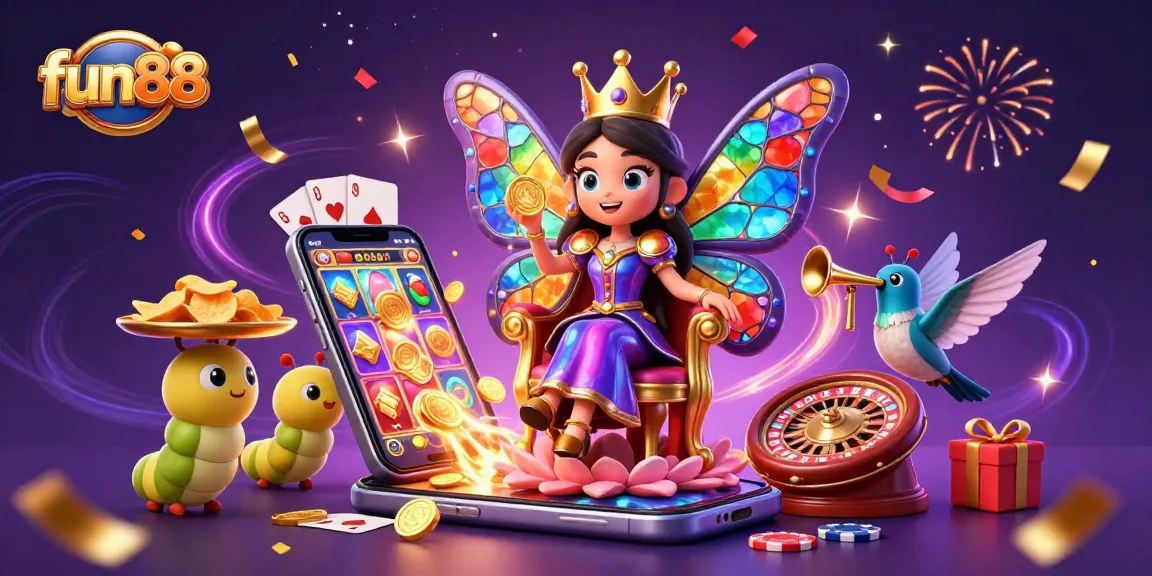 Experience fun88's vibrant casino world with colorful games, celebrating a win amidst the action.