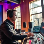 Engaged professional in online mastering studio enhancing music quality through advanced techniques.