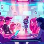 Engaging digital chat scene showcasing diverse avatars with crush on ai theme.