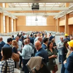 Engaging construction networking events atmosphere with diverse professionals interacting.