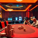 Engaging players at the NK88 poker table, surrounded by vibrant casino games.