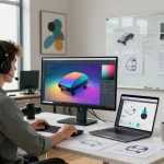 Engaging workspace illustrating 3D product configurator software in use by a developer adapting models and designs.