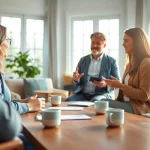 Sharing mental health tips in a welcoming setting with a supportive atmosphere and natural light.