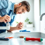 Plumber expertly demonstrating north shore plumbing techniques on a kitchen sink installation.