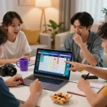 Teman-teman yang bersemangat merayakan hasil Data HK terbaru Togel Hongkong Lotto di ruang tamu yang nyaman.