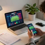 Pengguna SBOBET88 memasang taruhan pada acara olahraga melalui aplikasi mobile di suasana rumah yang nyaman.