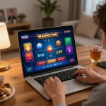 Iwin online gaming experience with player engaging in a thrilling game session at home.