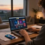 Player engaged in strategic online gaming at LV88 casino in a cozy home office.