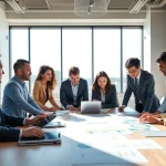 Team brainstorming strategy capture management in a modern office setting.